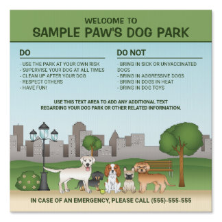 Cute Cartoon Dogs In A Park - Dog Park Rules Sign
