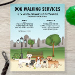 Cute Cartoon Dogs In A Park - Dog Walking Services Flyer<br><div class="desc">Spread the word about your dog walking services or other pet related business with the help of this cute design featuring Destei's original cartoon illustration of cute cartoon dogs in a park scene on an overcast day. There is a blenheim Cavalier King Charles Spaniel, apricot miniature Goldendoodle, fawn French bulldog,...</div>