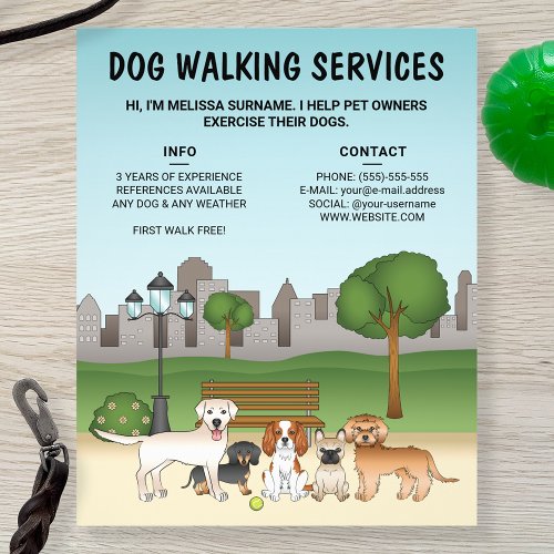 Cute Cartoon Dogs In A Park _ Dog Walking Services Flyer