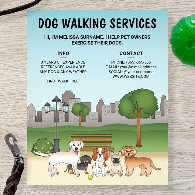 Cute Cartoon Dogs In A Park - Dog Walking Services Flyer (Creator Uploaded)