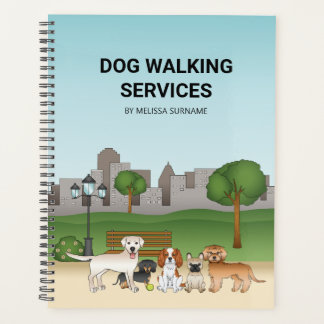 Cute Cartoon Dogs In A Park - Dog Walking Services Planner