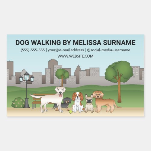 Cute Cartoon Dogs In A Park _ Dog Walking Services Rectangular Sticker