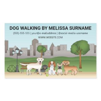 Cute Cartoon Dogs In A Park - Dog Walking Services Rectangular Sticker