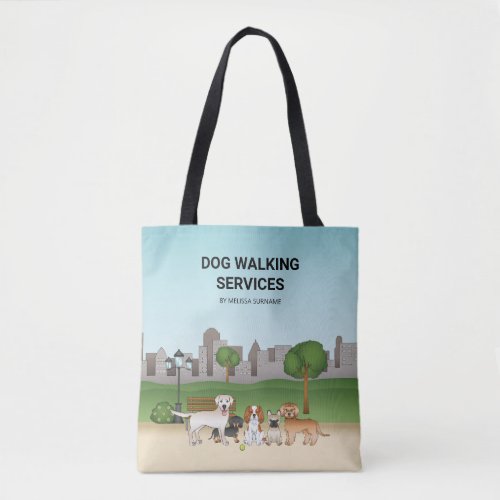 Cute Cartoon Dogs In A Park _ Dog Walking Services Tote Bag