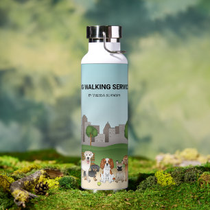 Cute Cartoon Dogs In A Park - Dog Walking Services Water Bottle
