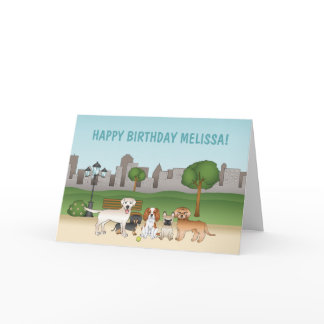 Cute Cartoon Dogs In A Park Happy Birthday Card