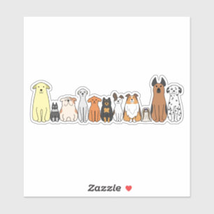 cute cartoon dogs in a row sticker