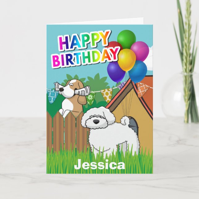 Cute Cartoon Dogs Neighbors Birthdays Card (Front)