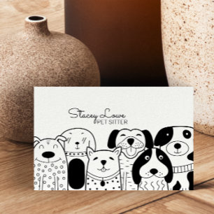 Cute Cartoon Dogs Pet Sitter   Dog Walker Business Card