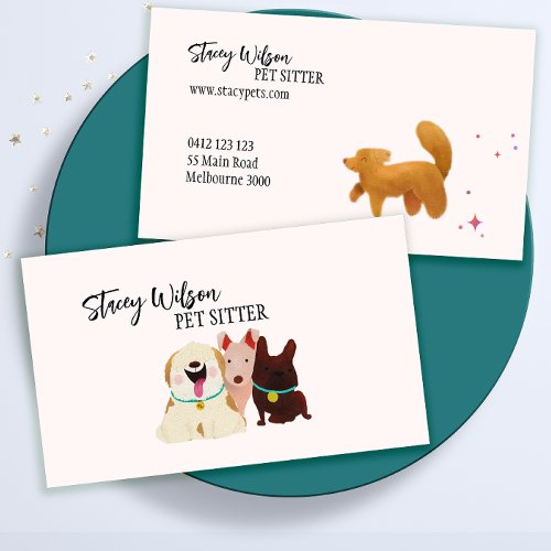 Cute Cartoon Dogs Pet Sitter  Dog Walker  Business Card