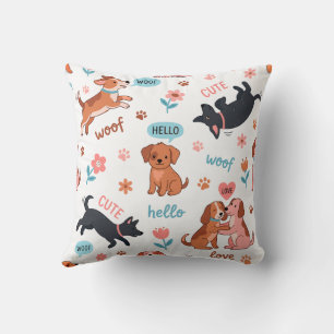 Cute Cartoon Dogs Playful Summer Aesthetic Throw P Pillow