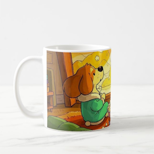 Cute cartoon dogs popcorn and movie  coffee mug (Left)
