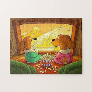 Cute cartoon dogs popcorn and movie jigsaw puzzle