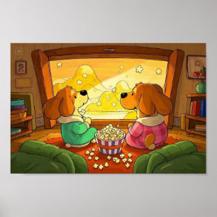 Cute cartoon dogs popcorn and movie  poster