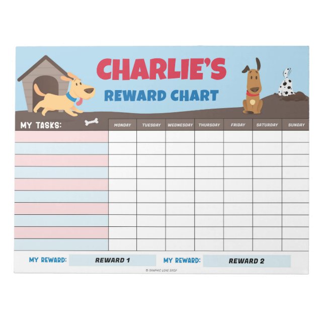 Cute Cartoon Dogs Reward Chart Personalized Tasks Notepad (Front)