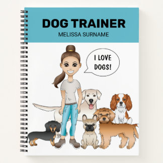 Cute Cartoon Dogs With A Cartoon Girl I Love Dogs Notebook