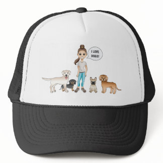 Cute Cartoon Dogs With A Cartoon Girl I Love Dogs Trucker Hat