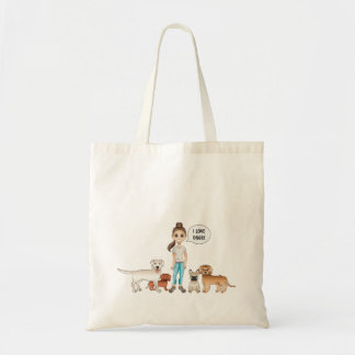 Cute Cartoon Dogs With A Cartoon Girl Tote Bag