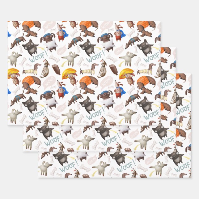 Cute Cartoon Dogs Wrapping Paper Sheets (Set)