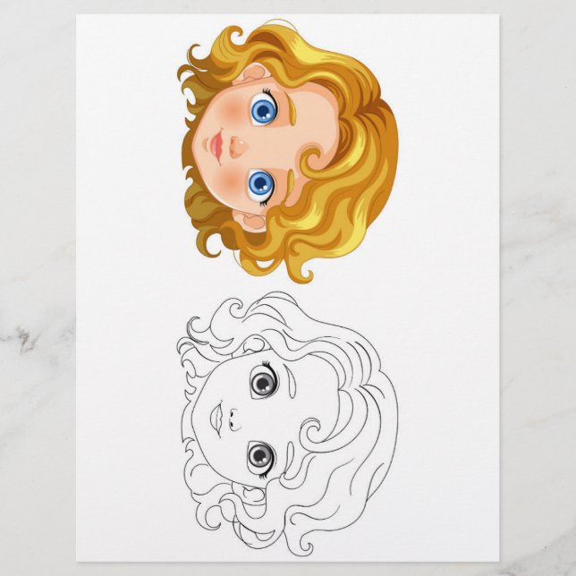 Cute Cartoon doll head coloring page (Front)