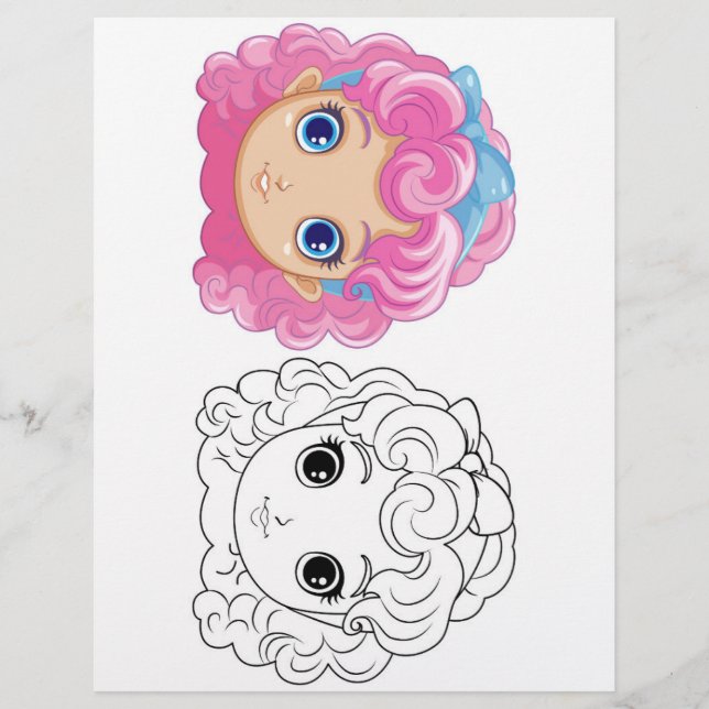 Cute Cartoon doll head coloring page (Front)