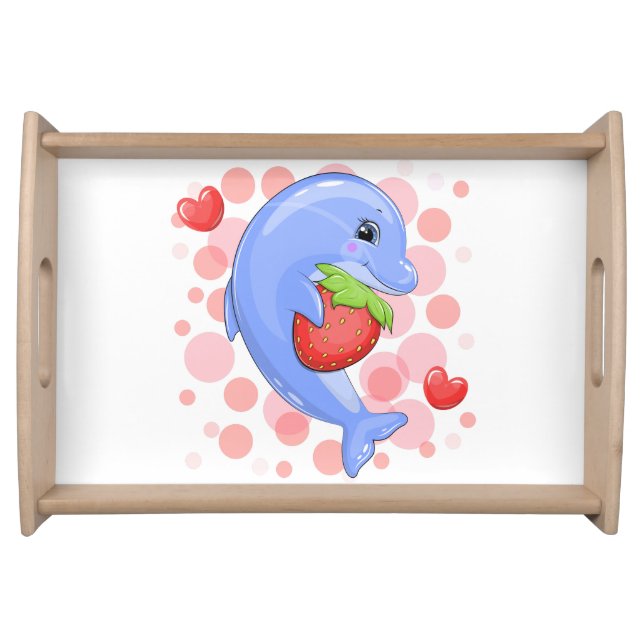 Cute cartoon dolphin and strawberry serving tray (Front)