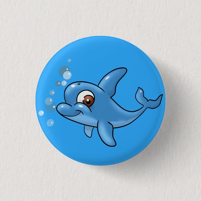 Cute Cartoon Dolphin Button (Front)