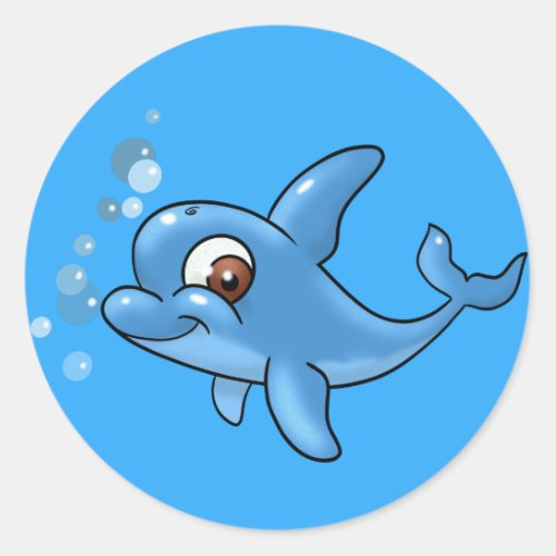 Cute Cartoon Dolphin Classic Round Sticker