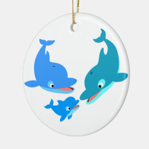 Cute Cartoon Dolphin Family Ceramic Ornament