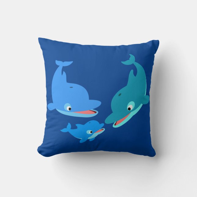 Cute Cartoon Dolphin Family Throw Pillow (Front)