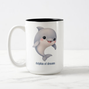 Cute Cartoon Dolphin of Dreams Two-Tone Coffee Mug