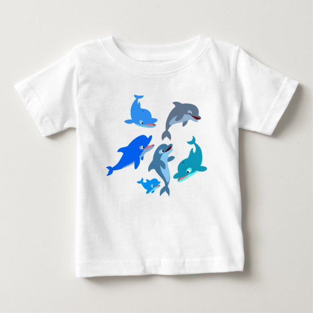 Cute Cartoon Dolphin Pod Baby T-Shirt (Front)