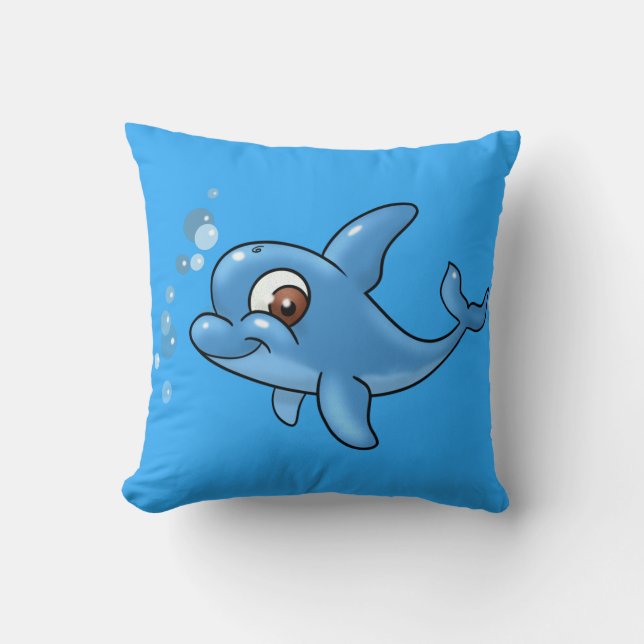 Cute Cartoon Dolphin Throw Pillow (Front)