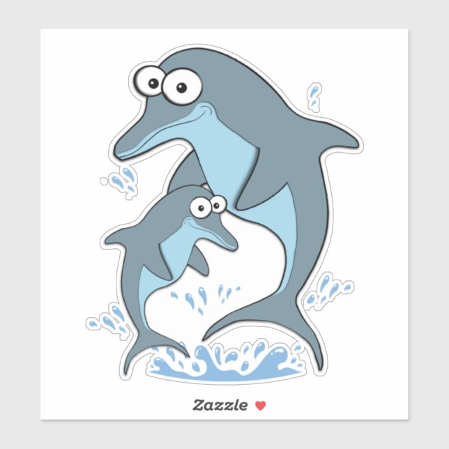 Cute Cartoon Dolphins Sticker (Sheet)