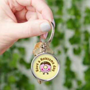 Cute Cartoon Donut Have A Holesome Day Food Pun Keychain