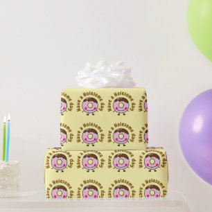 Cute Cartoon Donut Have A Holesome Day Food Pun Wrapping Paper
