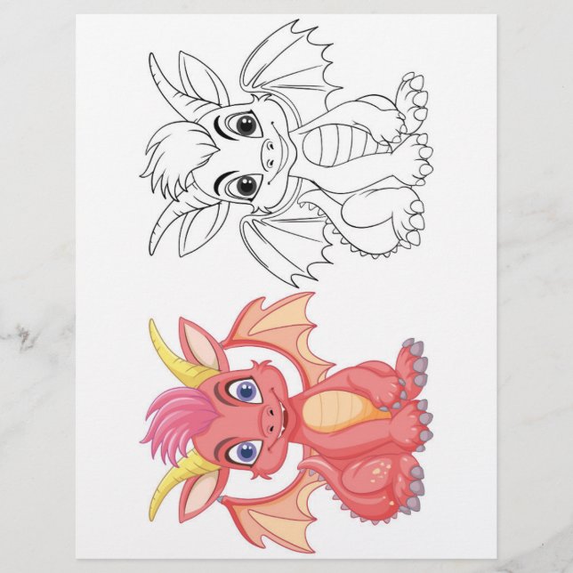 Cute Cartoon dragon coloring page (Front)