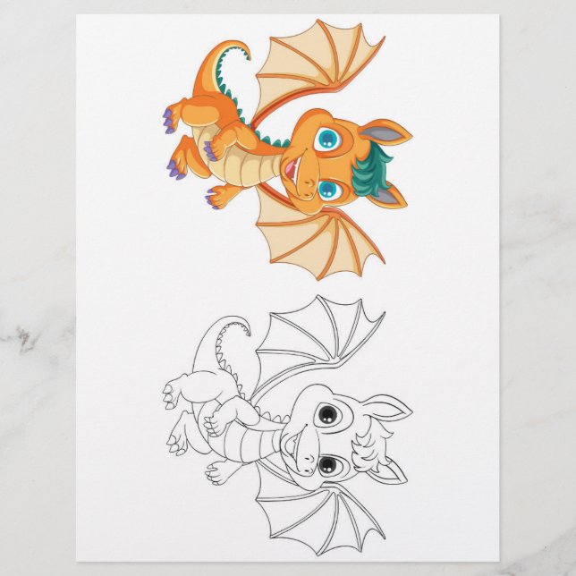 Cute cartoon dragon coloring page (Front)