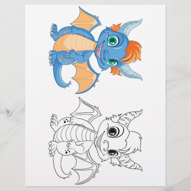 Cute Cartoon dragon coloring page (Front)