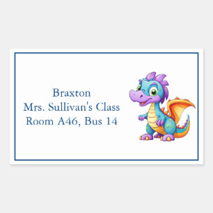 Cute Cartoon Dragon Kid's Nametag Rectangular Sticker