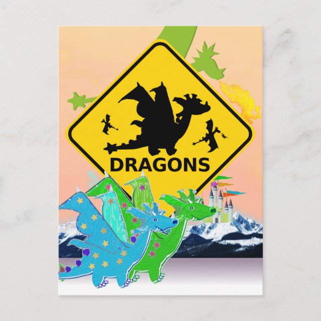 Cute Cartoon Dragons Postcard (Front)