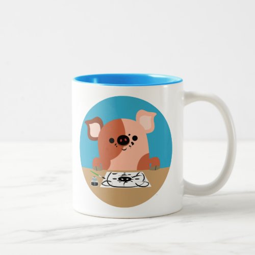 Cute Cartoon Drawing Pig Two_Tone Coffee Mug