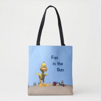 Cute Cartoon Duck and Crab on Beach