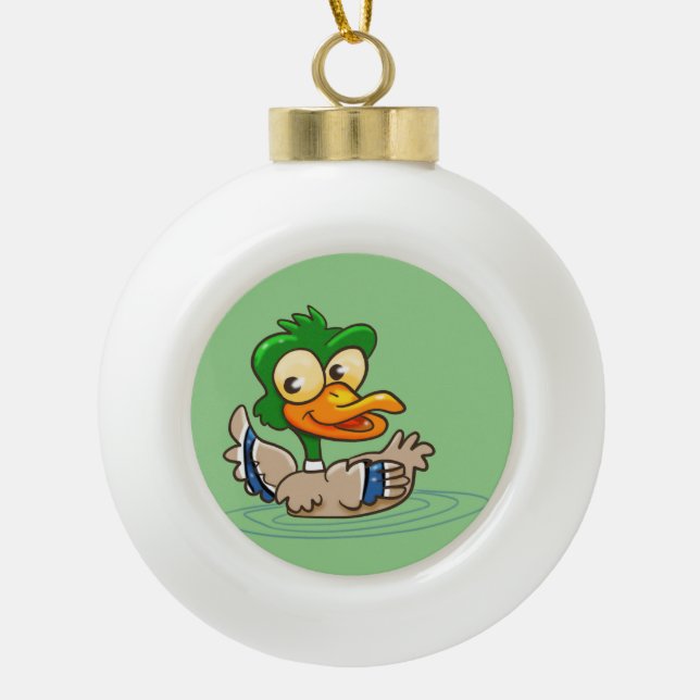 Cute Cartoon Duck Ceramic Ball Christmas Ornament (Front)