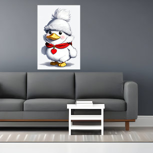 Cute Cartoon Duck in a Hat and Scarf AI Art Poster
