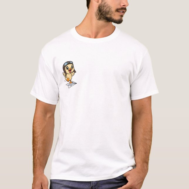 Cute Cartoon Duck Pilot Flying on Paper Airplane T-Shirt (Front)