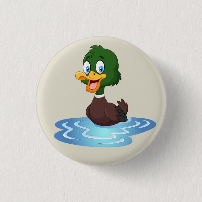 Cute Cartoon Duck Pinback Button (Front)