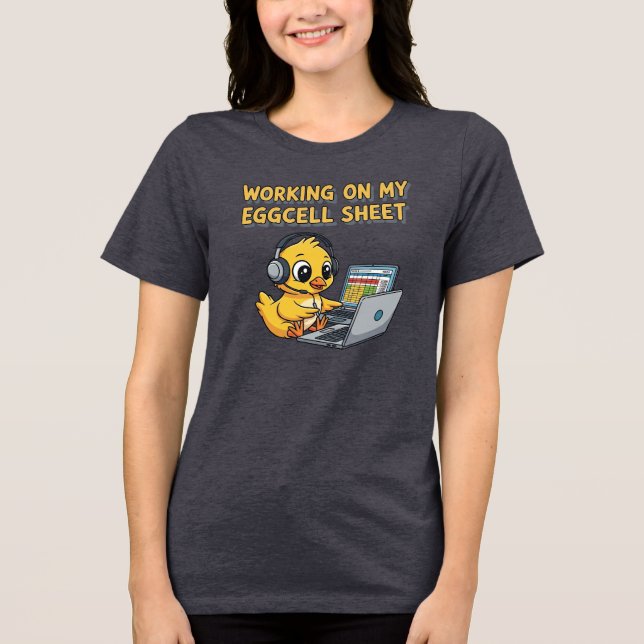 Cute Cartoon Duck Working on Laptop Tri-Blend Shirt (Front)