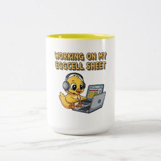 Cute Cartoon Duck Working on Laptop Two-Tone Coffee Mug