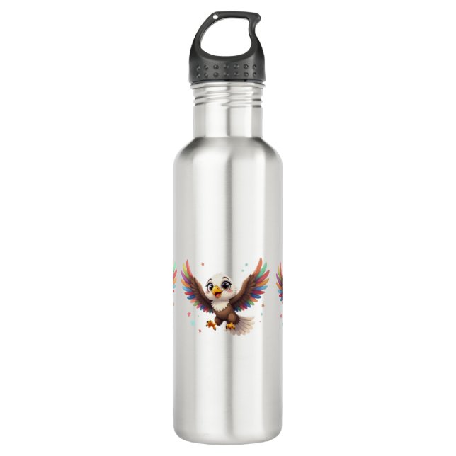 Cute Cartoon Eagle Flying – Friendly Vector Art Stainless Steel Water Bottle (Front)